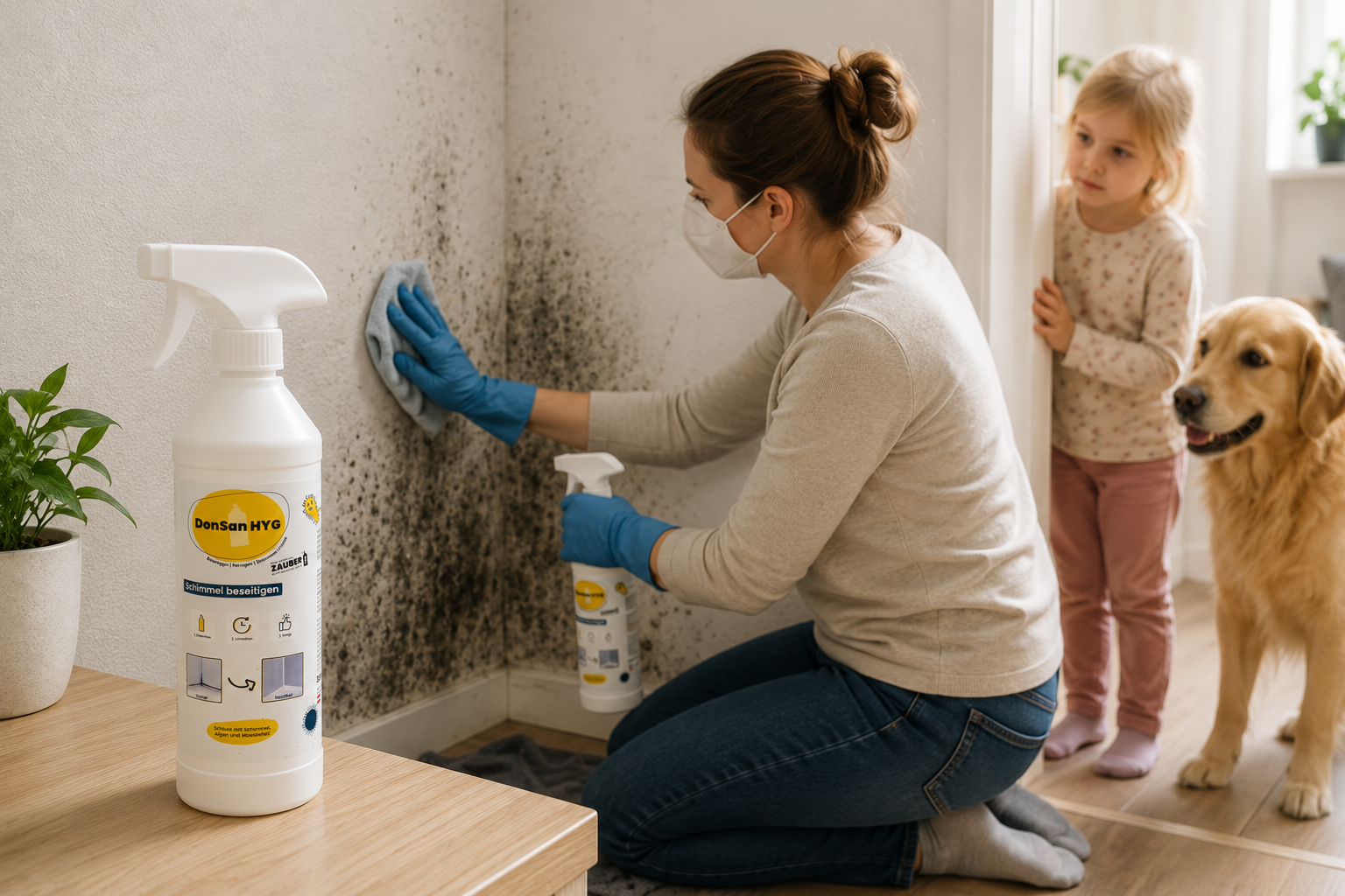 Schimmel entfernen mit Kindern und Haustieren – So reinigst Du sicher